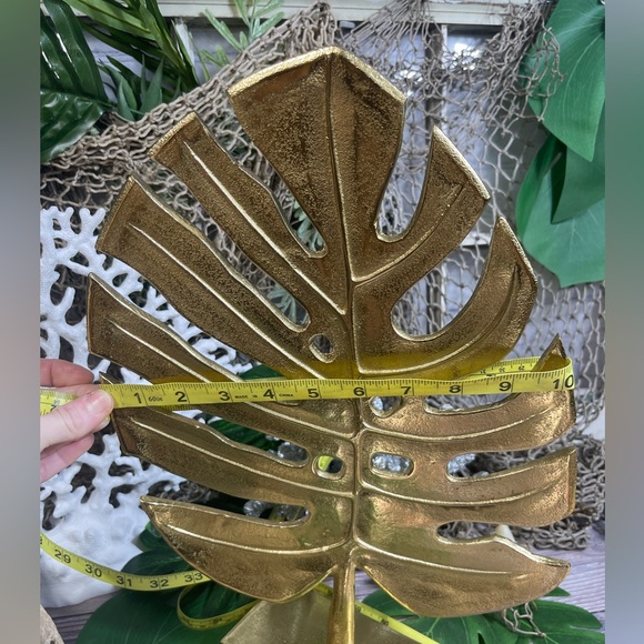 NEW LARGE Metal Brass Monstera Leaf Sculpture COASTAL NAUTICAL BEACH HOME DECOR - Picture 12 of 17